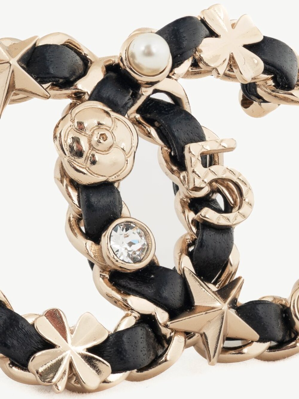 Chanel Black Leather Embellished CC-Logo Brooch - Picture 3 of 6